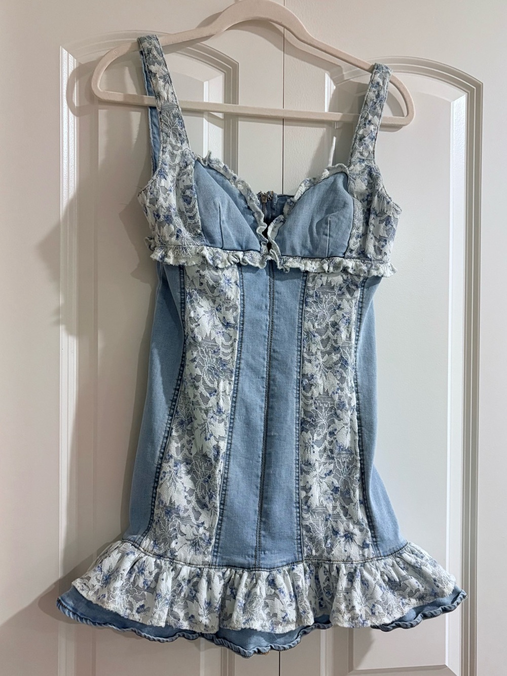 Denim Lace Romper Dress